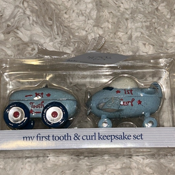 Baby Boy First Tooth Curl Keepsake Set Race Car plane - Picture 4 of 9